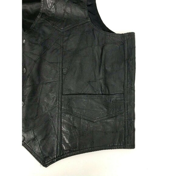 Vtg LC Leather Club Black Leather Vest Snap Front Western Motorcycle Biker Sz 54 - Picture 8 of 11
